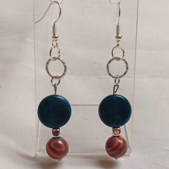 Steel Homemade Hand Crafted Dangle Earrings with Synthetic Stones #59 - Picture 6 of 12